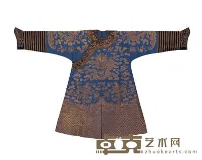 清 蓝地龙纹织锦夏袍 130×211.5cm